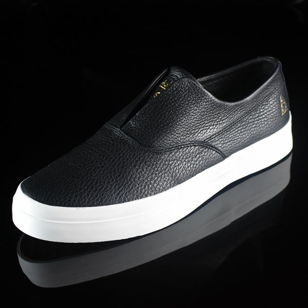 Dylan Rieder Slip On Shoes Black Leather, White In Stock at The Boardr